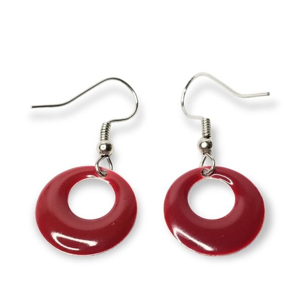 Circle Round Paint Drop Dangle Hanging Earrings - Picture 2 of 6